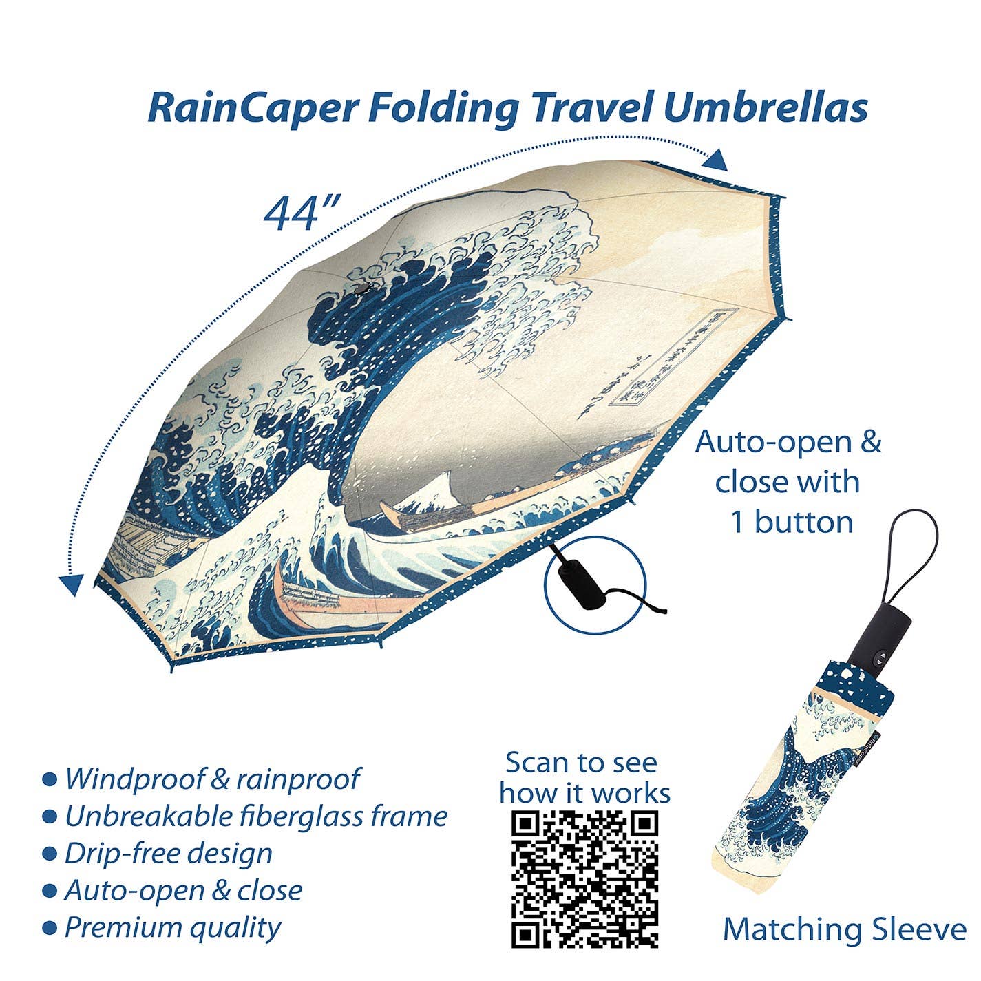 Great Wave Folding Travel Umbrella