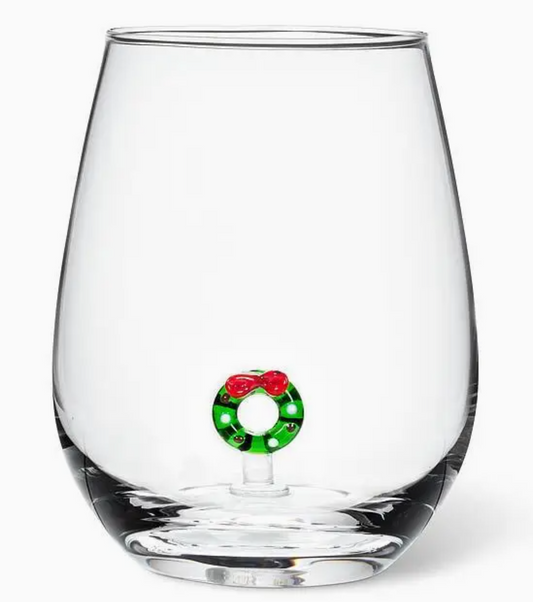 Christmas Wreath Stemless Wine Glass